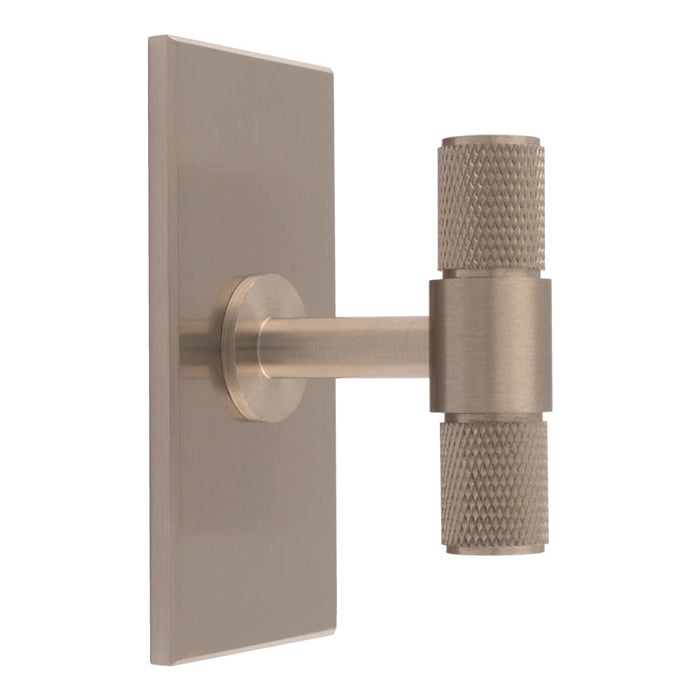 KNURLED T-BAR KNOB ON RECTANGULAR BACKPLATE - SATIN NICKEL -