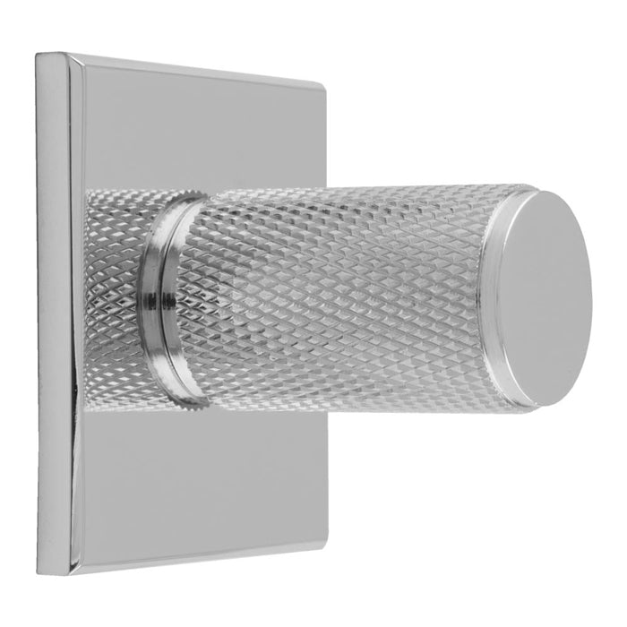 KNURLED KNOB ON SQUARE BACKPLATE - POLISHED CHROME -