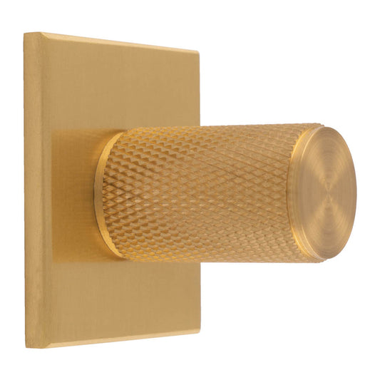 KNURLED KNOB ON SQUARE BACKPLATE - SATIN BRASS -