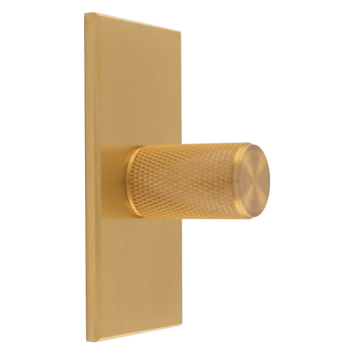 KNURLED KNOB ON RECTANGULAR BACKPLATE - SATIN BRASS -