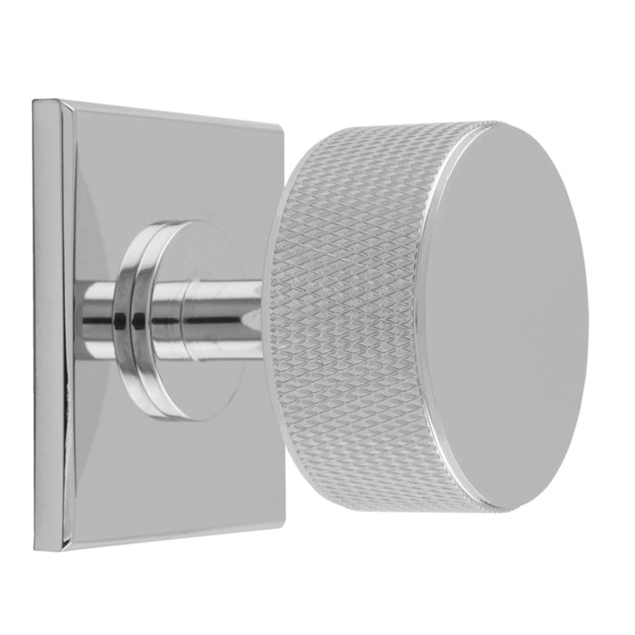 KNURLED RADIO KNOB ON SQUARE BACKPLATE - POLISHED CHROME -