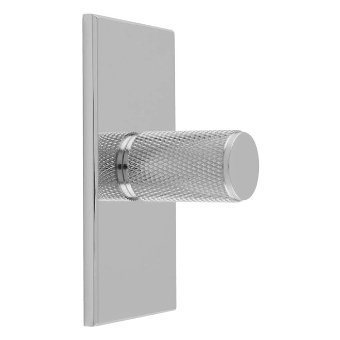 KNURLED KNOB ON RECTANGULAR BACKPLATE - POLISHED CHROME -