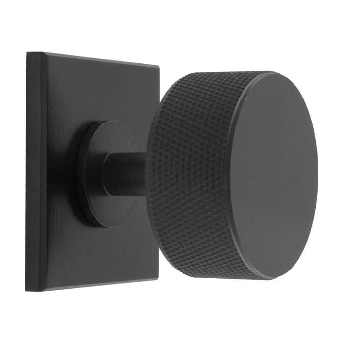 KNURLED RADIO KNOB ON SQUARE BACKPLATE - MATT BLACK -