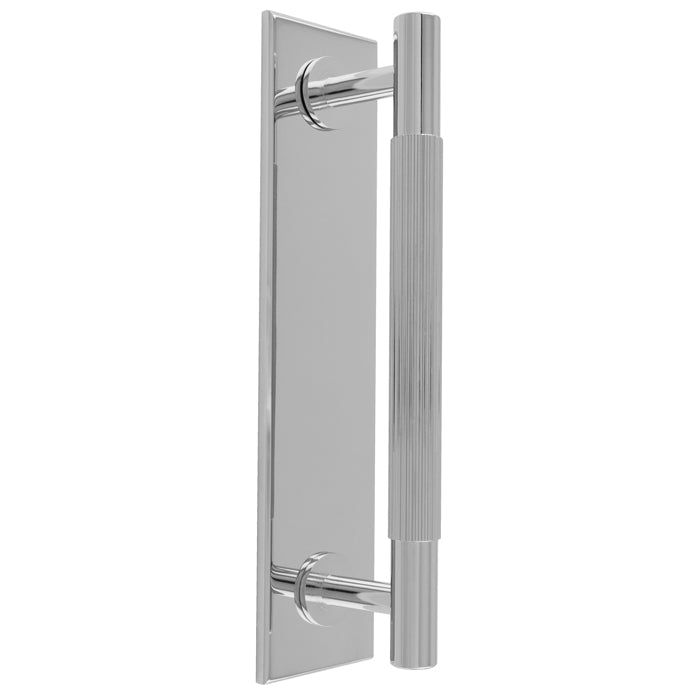 LINES PULL HANDLE ON BACKPLATE (128MM C/C) - POLISHED CHROME -