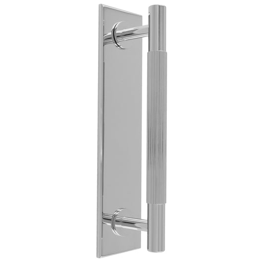 LINES PULL HANDLE ON BACKPLATE (128MM C/C) - POLISHED CHROME -