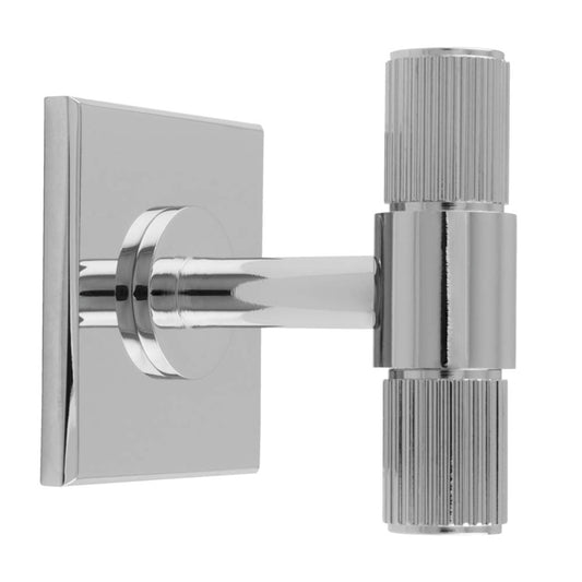 LINES T-BAR KNOB ON SQUARE BACKPLATE - POLISHED CHROME -