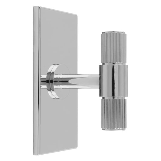 LINES T-BAR KNOB ON RECTANGULAR BACKPLATE - POLISHED CHROME -