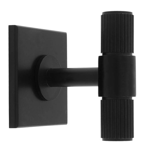 LINES T-BAR KNOB ON SQUARE BACKPLATE - MATT BLACK -