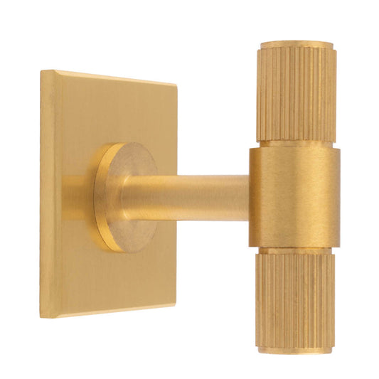 LINES T-BAR KNOB ON SQUARE BACKPLATE - SATIN BRASS -