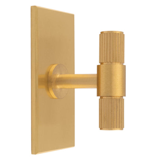 LINES T-BAR KNOB ON RECTANGULAR BACKPLATE - SATIN BRASS -