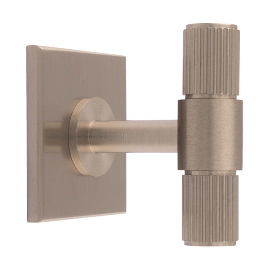 LINES T-BAR KNOB ON SQUARE BACKPLATE - SATIN NICKEL -