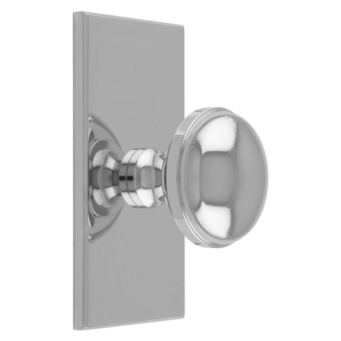 WARWICK KNOB ON RECTANGULAR BACKPLATE - POLISHED CHROME -