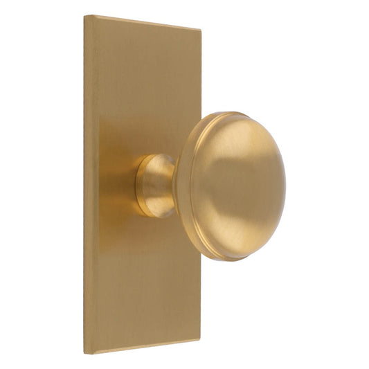 WARWICK KNOB ON RECTANGULAR BACKPLATE - SATIN BRASS -