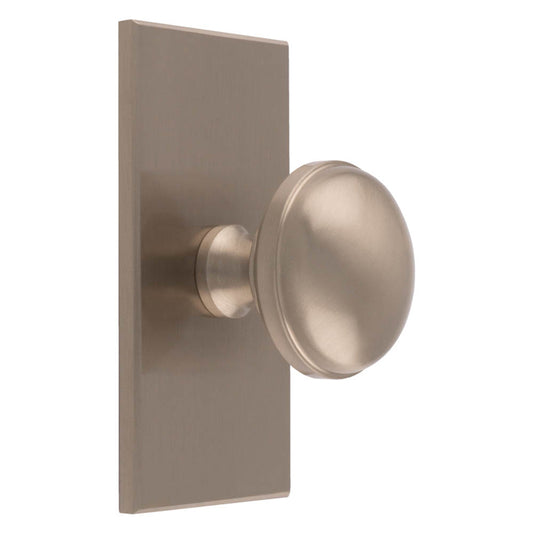 WARWICK KNOB ON RECTANGULAR BACKPLATE - SATIN NICKEL -