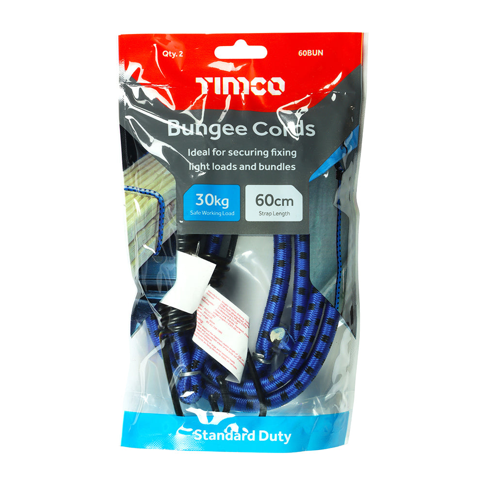 Pair of - TIMCO Bungee Cords with Laminated Hook - Dia.8mm x 60cm