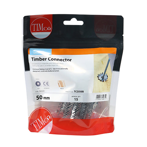 15 x TIMCO Double Sided Timber Connectors Galvanised - 50mm / M12