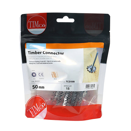 15 x TIMCO Double Sided Timber Connectors Galvanised - 50mm / M12