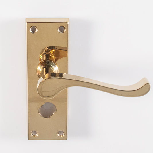 VICTORIAN SCROLL LEVER ON BACKPLATE - PRIVACY (CONTRACT RANGE) - POLISHED BRASS - 120MM X 40MM