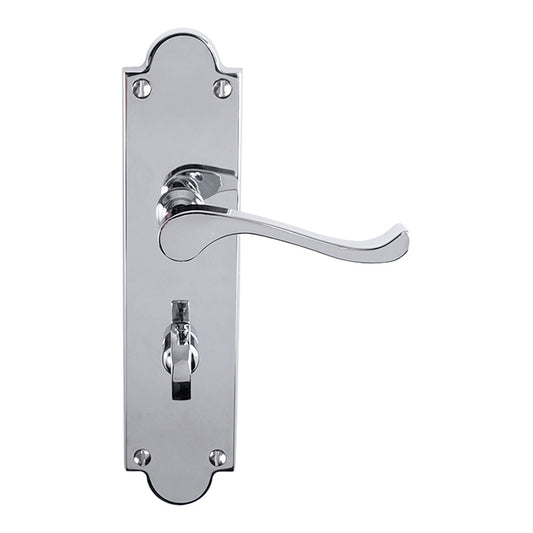 VICTORIAN SCROLL LEVER ON SHAPED BACKPLATE - BATHROOM 57MM C/C (CONTRACT RANGE) - POLISHED CHROME - 203MM X 48MM