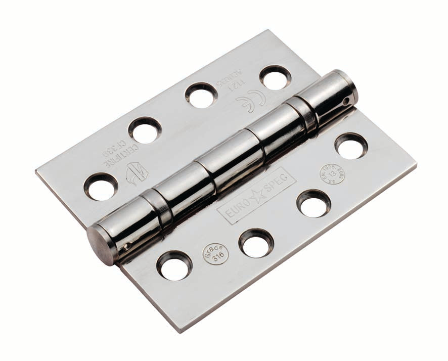 102 X 76 X 3MM BALL BEARING HINGE GRADE 13 - 316 C/W SCREWS (PAIR) - BRIGHT STAINLESS STEEL -