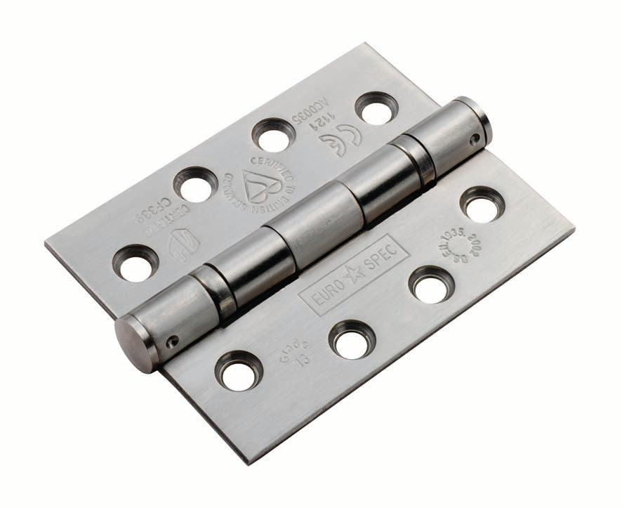 102 X 76 X 3MM BALL BEARING HINGE GRADE 13 - 316 C/W SCREWS (PAIR) - SATIN STAINLESS STEEL -