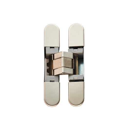 929 STARS 3D CONCEALED HINGE 76 X 14MM POLISHED NICKEL-POZI SCREWS NOT SUPPLIED - POLISHED NICKEL - 76 x 14mm