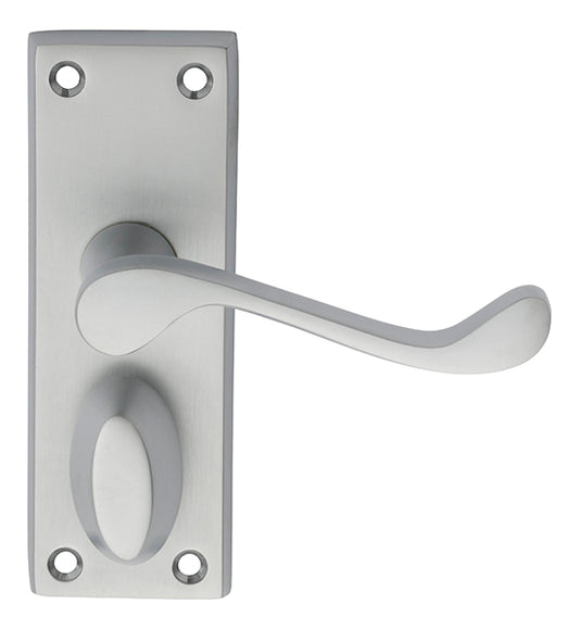 VICTORIAN SCROLL LEVER ON BACKPLATE - PRIVACY - SATIN CHROME - 118MM X 43MM