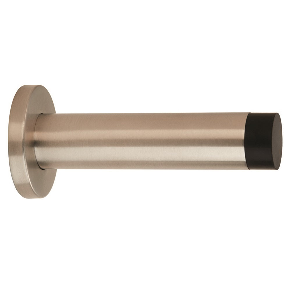 102 X 22MM - WALL MOUNTED DOORSTOP ON ROSE - CONCEALED FIX - SATIN STAINLESS STEEL - 102mm