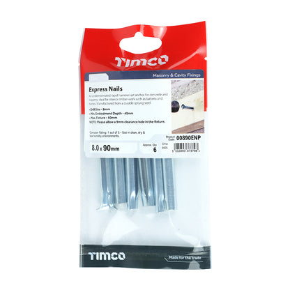 6 x TIMCO Express Nails Silver - 8.0 x 90