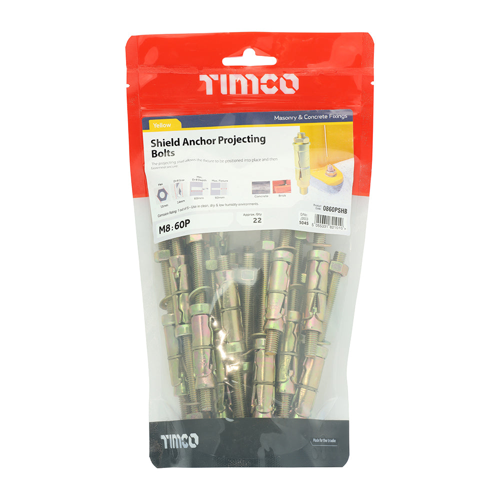 22 x TIMCO Shield Anchors Projecting Bolt Gold - M8:60P (M8 x 120)