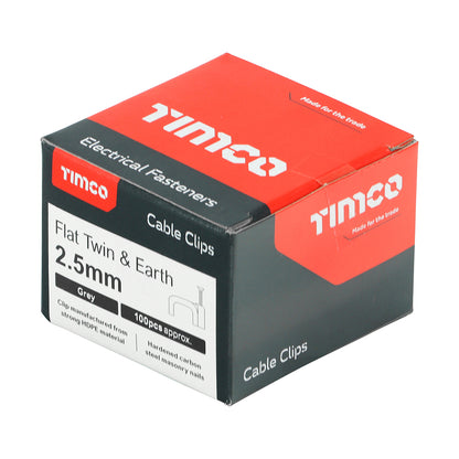 100 x TIMCO Flat & Twin Cable Clips Grey - To fit 2.5mm