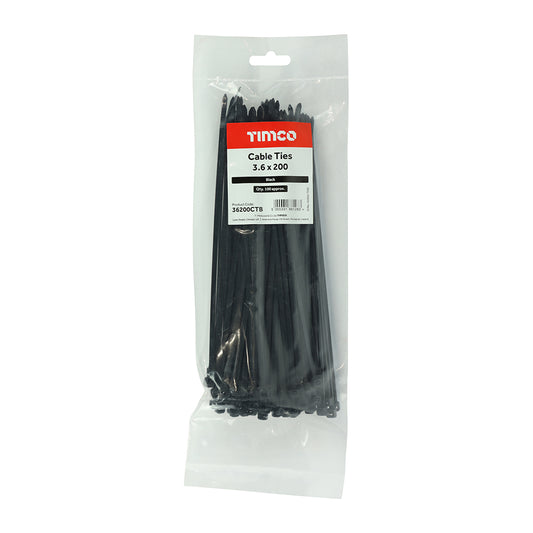 100 x TIMCO Cable Ties Black - 3.6 x 200