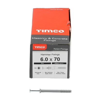 200 x TIMCO Nylon Hammer Fixings - 6.0 x 70