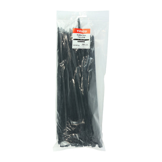 100 x TIMCO Cable Ties Black - 7.6 x 370