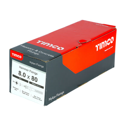 100 x TIMCO Nylon Hammer Fixings - 8.0 x 80