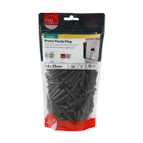 300 x TIMCO Brown Plastic Plugs - 36mm