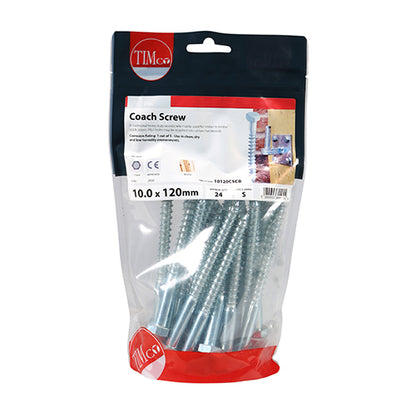 24 x TIMCO Coach Screws Hex Head Silver  - 10.0 x 120