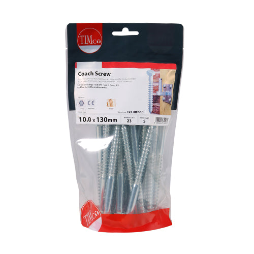 23 x TIMCO Coach Screws Hex Head Silver  - 10.0 x 130