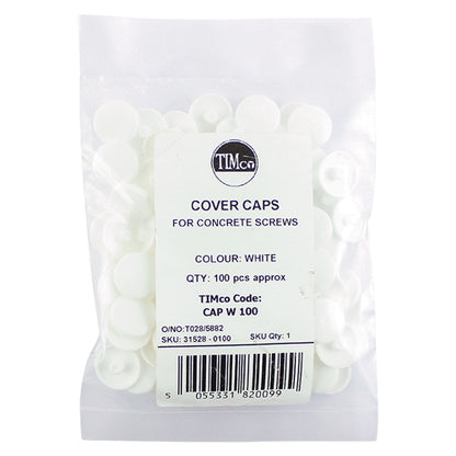 100 x TIMCO Concrete Screw Cover Caps Light White - WHITE