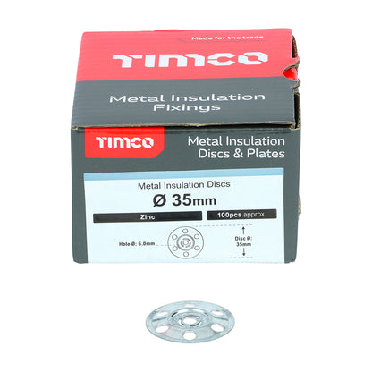 100 x TIMCO Metal Insulation Discs Silver - 35mm