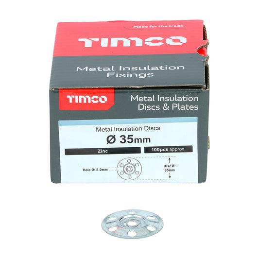 100 x TIMCO Metal Insulation Discs Silver - 35mm