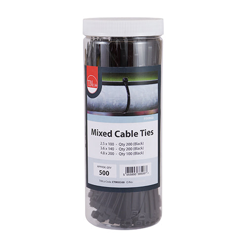 500 x TIMCO Cable Ties Mixed Black - Mixed