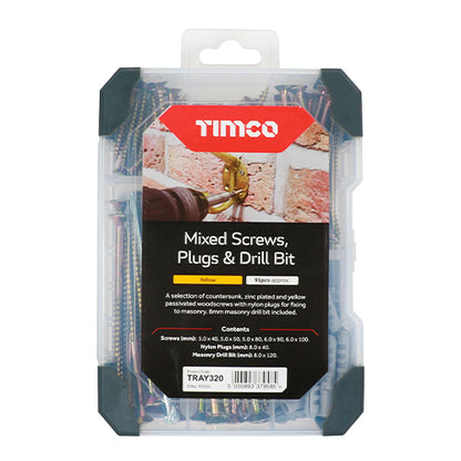 TIMCO Screws, Plug & Drill Bit Gold Mixed Tray - 91pcs