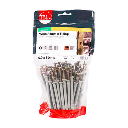 80 x TIMCO Nylon Hammer Fixings - 6.0 x 80