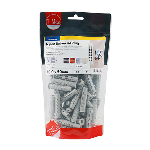 70 x TIMCO Nylon Universal Plugs - 10.0 x 50