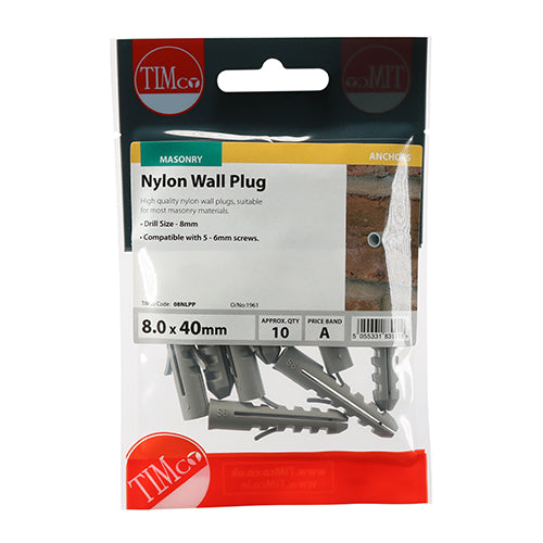 10 x TIMCO Nylon Plugs - 8.0 x 40