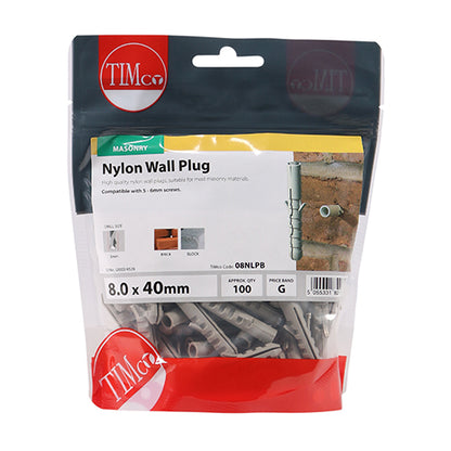 100 x TIMCO Nylon Plugs - 8.0 x 40