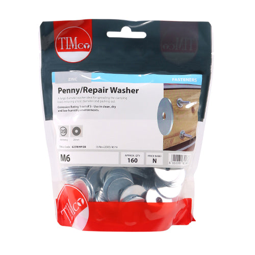 160 x TIMCO Penny / Repair Washers DIN9054 Silver - M6 x 25