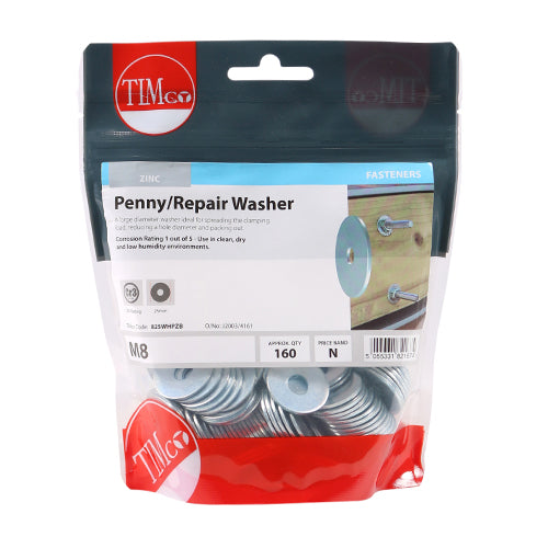 160 x TIMCO Penny / Repair Washers DIN9054 Silver - M8 x 25