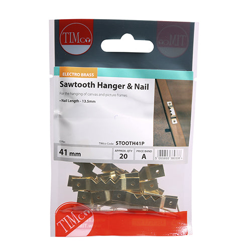 20 x TIMCO Sawtooth Hangers and Nails Electro Brass - 41mm